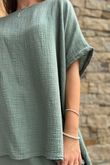 Pure Cotton Santos Keyhole Drape Back Top Khaki